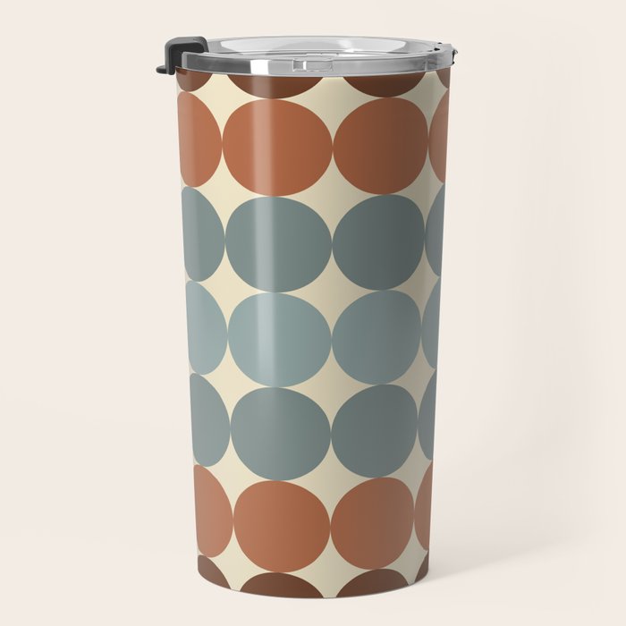 Dotty Stripes Retro Dot Pattern Muted Slate Blue Brown Orange Cream Beige Travel Mug Gallery Image 3