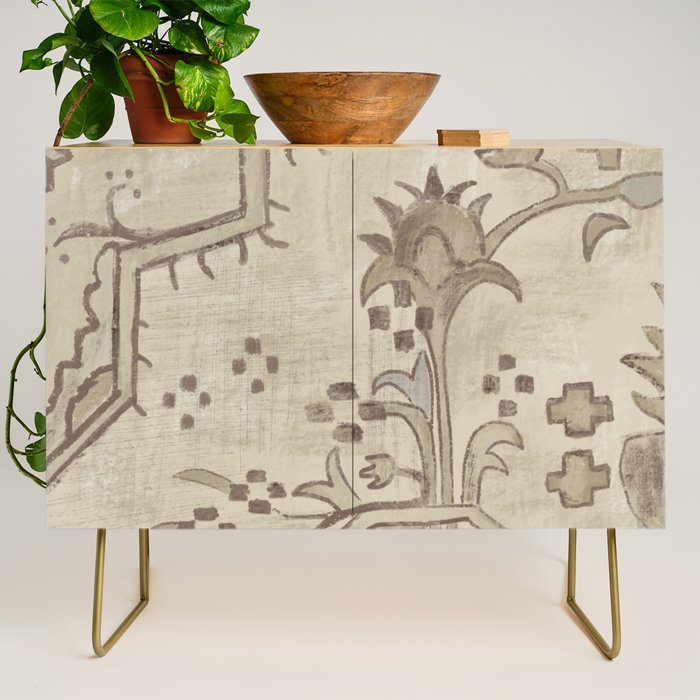 Vintage Woven Neutral Beige and Umber Credenza Gallery Image 1