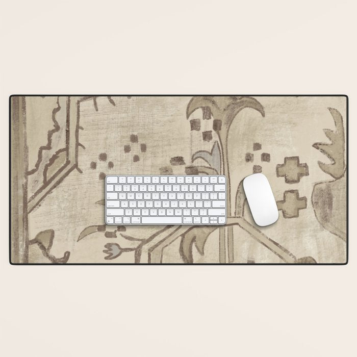 Vintage Woven Neutral Beige and Umber Desk Mat Gallery Image 1