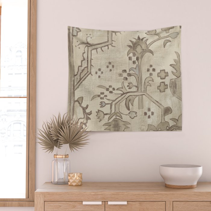 Vintage Woven Neutral Beige and Umber Wall Tapestry Gallery Image 2