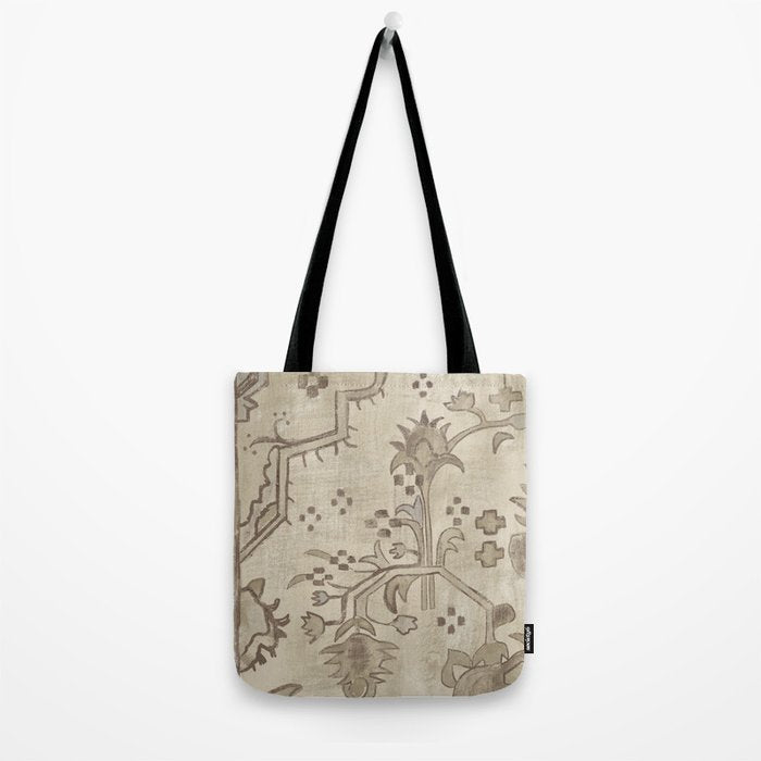 Vintage Woven Neutral Beige and Umber Tote Bag Gallery Image 2
