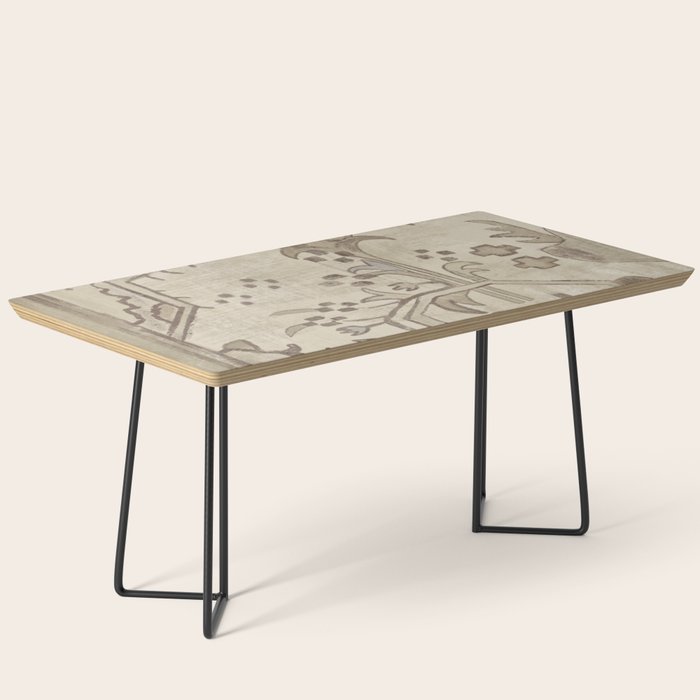 Vintage Woven Neutral Beige and Umber Coffee Table Gallery Image 1