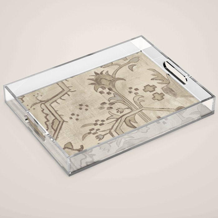 Vintage Woven Neutral Beige and Umber Acrylic Tray Gallery Image 1