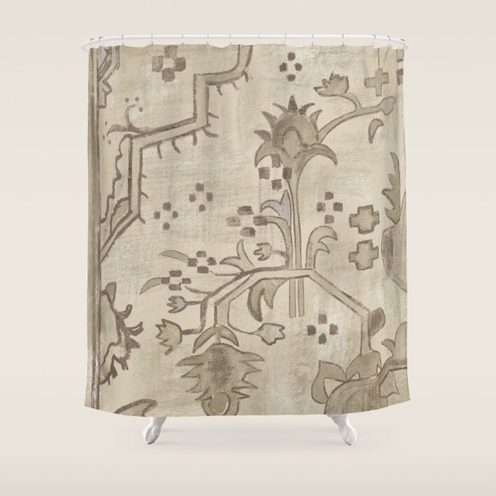 Vintage Woven Neutral Beige and Umber Shower Curtain Gallery Image 1