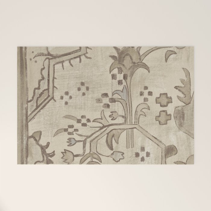 Vintage Woven Neutral Beige and Umber Welcome Mat Gallery Image 1