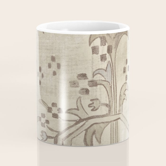 Vintage Woven Neutral Beige and Umber Coffee Mug Gallery Image 4
