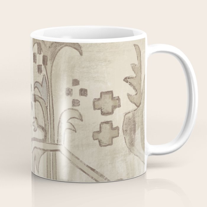 Vintage Woven Neutral Beige and Umber Coffee Mug Gallery Image 1