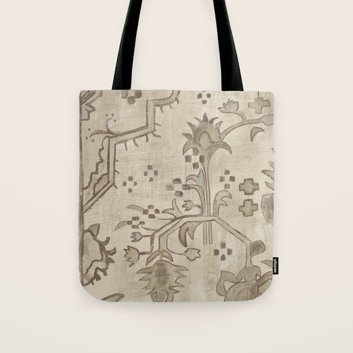 Vintage Woven Neutral Beige and Umber Tote Bag Gallery Image 1