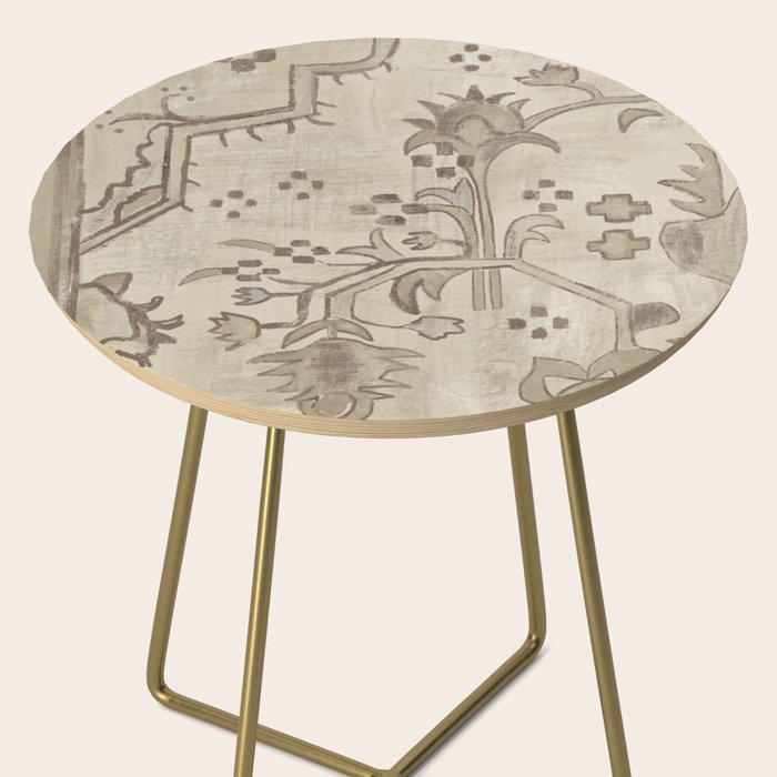 Vintage Woven Neutral Beige and Umber Side Table Gallery Image 2