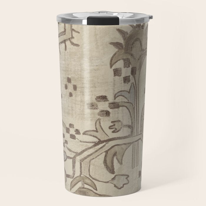 Vintage Woven Neutral Beige and Umber Travel Mug