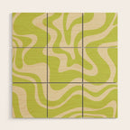 Retro Liquid Swirl Abstract Pattern 5 in Light Lime Linden Green and Beige Wood Wall Art Gallery Image 1