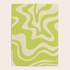 Retro Liquid Swirl Abstract Pattern 5 in Light Lime Linden Green and Beige Poster Gallery Image 4