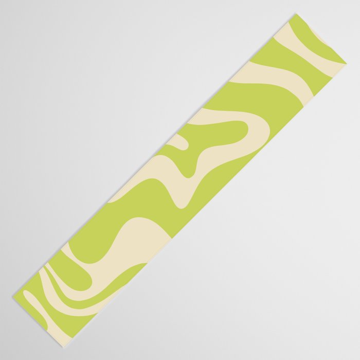 Retro Liquid Swirl Abstract Pattern 5 in Light Lime Linden Green and Beige Table Runner Gallery Image 3