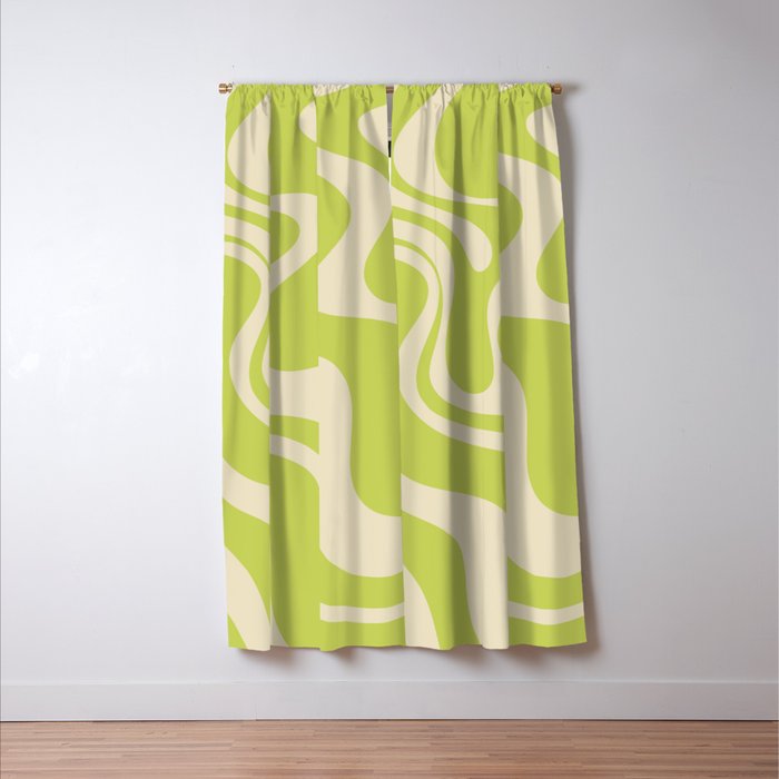 Retro Liquid Swirl Abstract Pattern 5 in Light Lime Linden Green and Beige Window Curtain Gallery Image 3