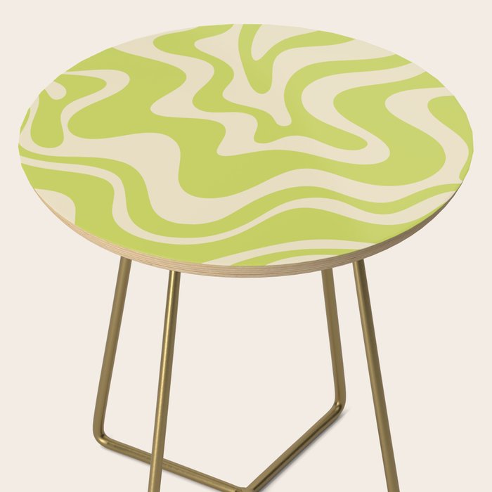 Retro Liquid Swirl Abstract Pattern 5 in Light Lime Linden Green and Beige Side Table Gallery Image 2