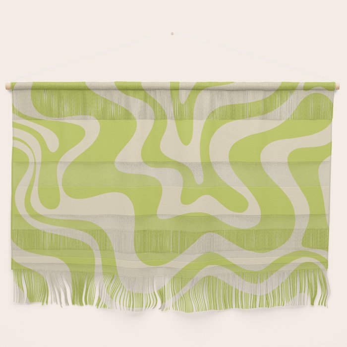 Retro Liquid Swirl Abstract Pattern 5 in Light Lime Linden Green and Beige Wall Hanging Gallery Image 1