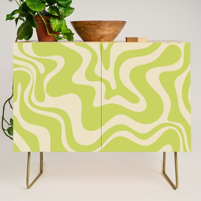 Retro Liquid Swirl Abstract Pattern 5 in Light Lime Linden Green and Beige Credenza Gallery Image 1