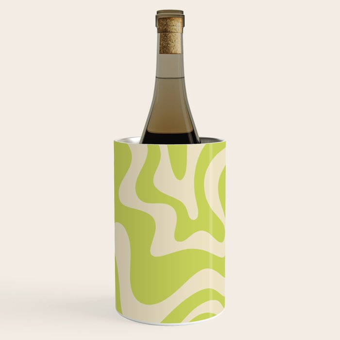Retro Liquid Swirl Abstract Pattern 5 in Light Lime Linden Green and Beige Wine Chiller Gallery Image 1