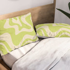 Retro Liquid Swirl Abstract Pattern 5 in Light Lime Linden Green and Beige Pillow Sham Gallery Image 2