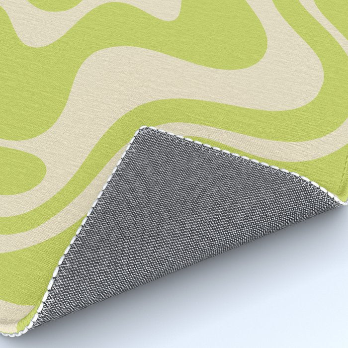 Retro Liquid Swirl Abstract Pattern 5 in Light Lime Linden Green and Beige Rug Gallery Image 4