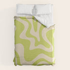 Retro Liquid Swirl Abstract Pattern 5 in Light Lime Linden Green and Beige Duvet Cover Gallery Image 6