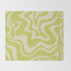 Retro Liquid Swirl Abstract Pattern 5 in Light Lime Linden Green and Beige Throw Blanket Gallery Image 2