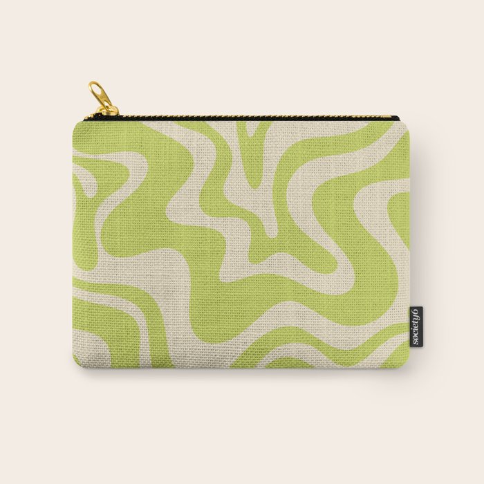 Retro Liquid Swirl Abstract Pattern 5 in Light Lime Linden Green and Beige Carry All Pouch Gallery Image 1