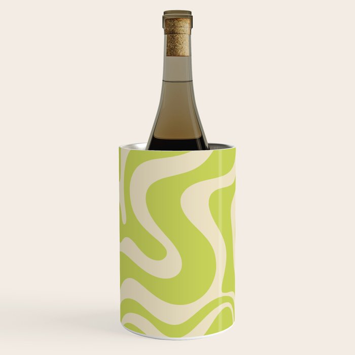 Retro Liquid Swirl Abstract Pattern 5 in Light Lime Linden Green and Beige Wine Chiller Gallery Image 3