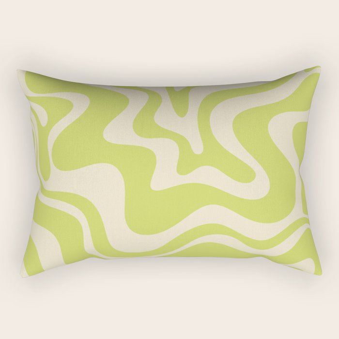 Retro Liquid Swirl Abstract Pattern 5 in Light Lime Linden Green and Beige Rectangular Pillow Gallery Image 2