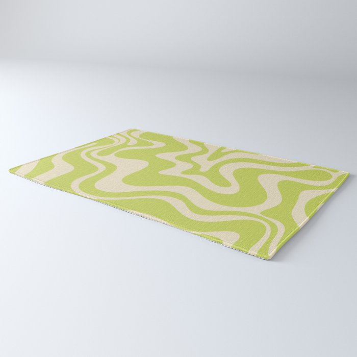 Retro Liquid Swirl Abstract Pattern 5 in Light Lime Linden Green and Beige Rug Gallery Image 3
