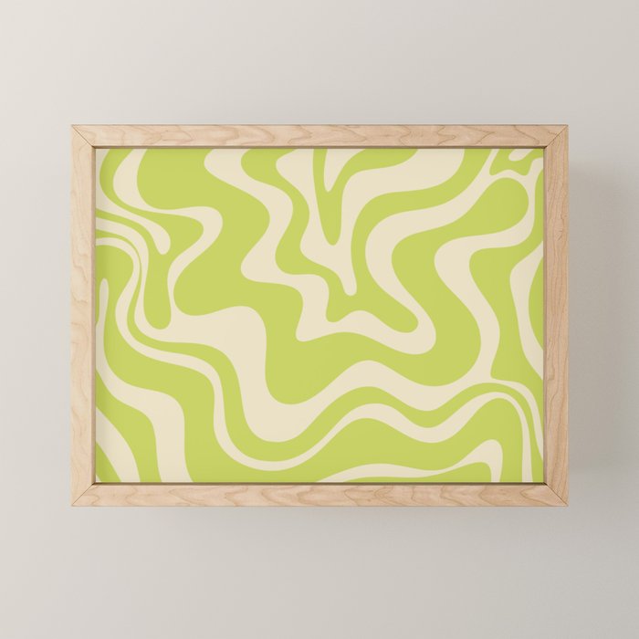 Retro Liquid Swirl Abstract Pattern 5 in Light Lime Linden Green and Beige Mini Art Print Gallery Image 1