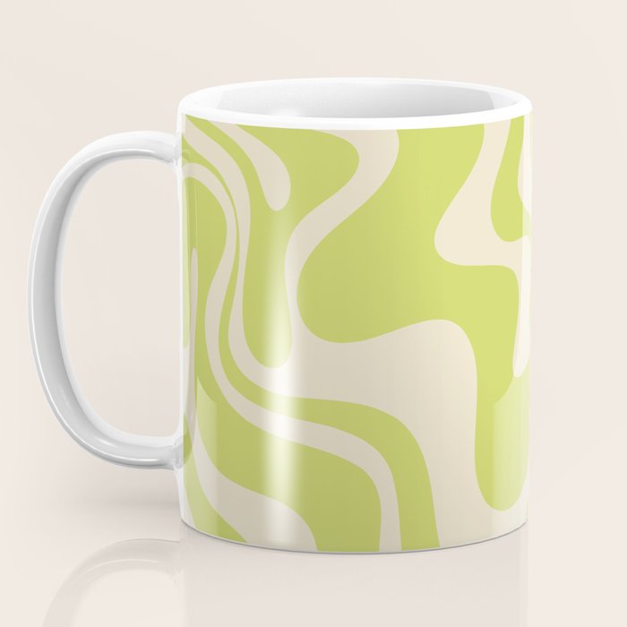 Retro Liquid Swirl Abstract Pattern 5 in Light Lime Linden Green and Beige Coffee Mug Gallery Image 3