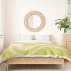 Retro Liquid Swirl Abstract Pattern 5 in Light Lime Linden Green and Beige Duvet Cover Gallery Image 3