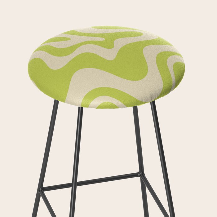 Retro Liquid Swirl Abstract Pattern 5 in Light Lime Linden Green and Beige Stool Gallery Image 2