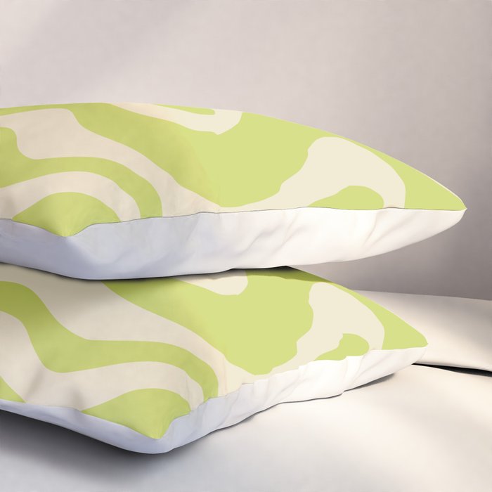 Retro Liquid Swirl Abstract Pattern 5 in Light Lime Linden Green and Beige Pillow Sham Gallery Image 3