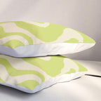 Retro Liquid Swirl Abstract Pattern 5 in Light Lime Linden Green and Beige Pillow Sham Gallery Image 3