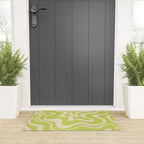 Retro Liquid Swirl Abstract Pattern 5 in Light Lime Linden Green and Beige Welcome Mat Gallery Image 3