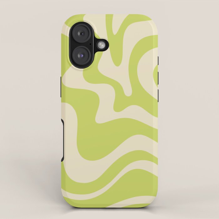 Retro Liquid Swirl Abstract Pattern 5 in Light Lime Linden Green and Beige iPhone Case Gallery Image 1