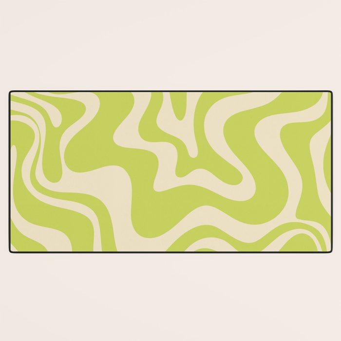 Retro Liquid Swirl Abstract Pattern 5 in Light Lime Linden Green and Beige Desk Mat Gallery Image 3