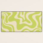 Retro Liquid Swirl Abstract Pattern 5 in Light Lime Linden Green and Beige Desk Mat Gallery Image 3