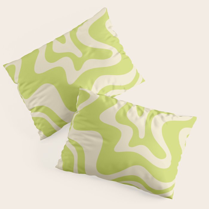 Retro Liquid Swirl Abstract Pattern 5 in Light Lime Linden Green and Beige Pillow Sham Gallery Image 1