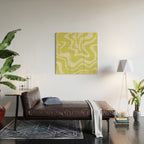 Retro Liquid Swirl Abstract Pattern 5 in Light Lime Linden Green and Beige Wood Wall Art Gallery Image 2