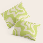 Retro Liquid Swirl Abstract Pattern 5 in Light Lime Linden Green and Beige Pillow Sham Gallery Image 3