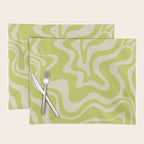 Retro Liquid Swirl Abstract Pattern 5 in Light Lime Linden Green and Beige Placemat Gallery Image 1