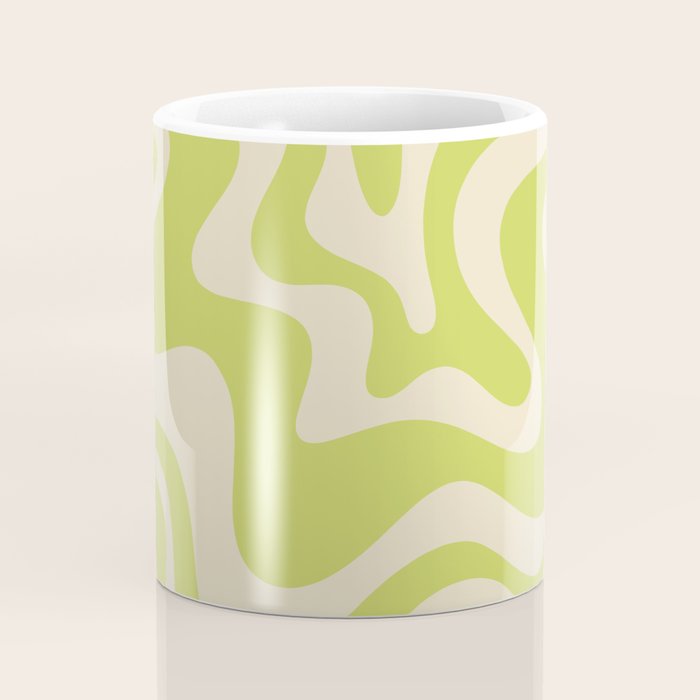 Retro Liquid Swirl Abstract Pattern 5 in Light Lime Linden Green and Beige Coffee Mug Gallery Image 4