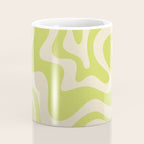 Retro Liquid Swirl Abstract Pattern 5 in Light Lime Linden Green and Beige Coffee Mug Gallery Image 4