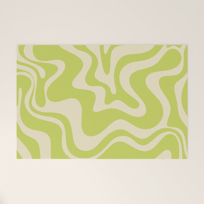 Retro Liquid Swirl Abstract Pattern 5 in Light Lime Linden Green and Beige Welcome Mat Gallery Image 1
