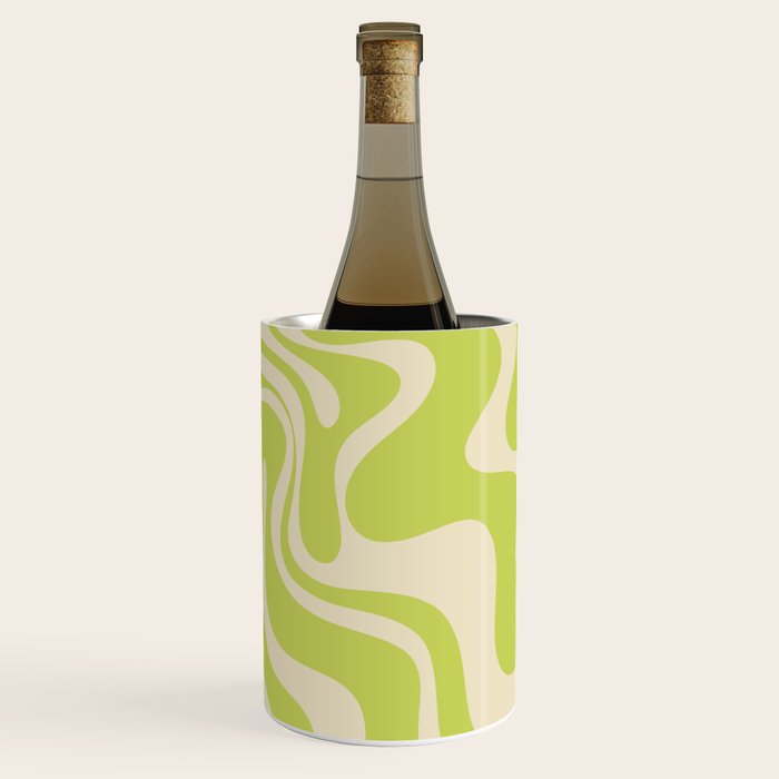 Retro Liquid Swirl Abstract Pattern 5 in Light Lime Linden Green and Beige Wine Chiller Gallery Image 2
