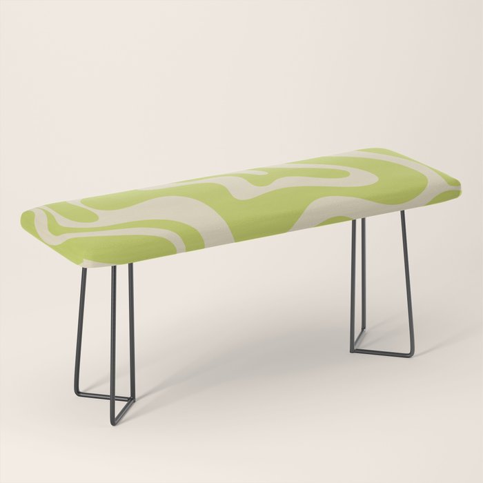 Retro Liquid Swirl Abstract Pattern 5 in Light Lime Linden Green and Beige Bench Gallery Image 1