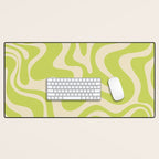Retro Liquid Swirl Abstract Pattern 5 in Light Lime Linden Green and Beige Desk Mat Gallery Image 1